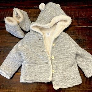 Sherpa lined booties and jackt with bear ears